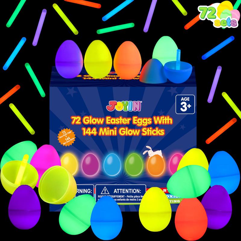 72Pcs/200Pcs Easter Glow Eggs Glow in the Dark Easter Glow Eggs with Glow Sticks for Kids Easter Basket Stuffers, Easter Egg Hunt Party Favors Classroom Decorations Supplies easter gifts for kids